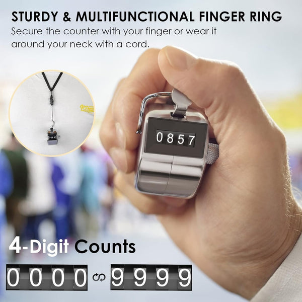 KTRIO Metal Handheld Tally Counter, 4-Digit Number Clicker for Coaching, Knitting, Fishing