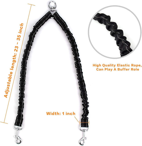 Double Dog Leash for Two Dogs - No Tangle, Comfortable Shock Absorbing Bungee Leash