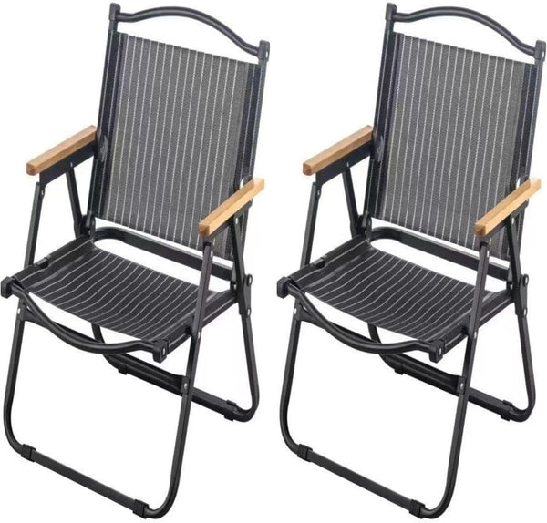 2-Pack Portable Folding Fishing Chair with Thickened Steel Frame, Solid Wood Armrests