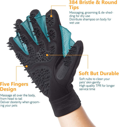 COOLJOB Pet Grooming Gloves, Reusable Washable Cleaning Brush for Short Long Haired Pets, Shedding Supplies, Large