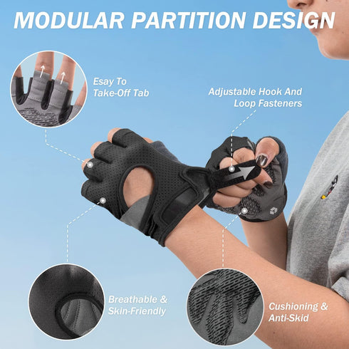 LIFECT Freedom Workout Gloves, Knuckle Weight Lifting Shorty Fingerless Gloves with Curved Open Back, for Powerlifting