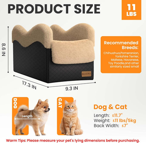Mavora Max Portable Small Dog Seat for Car, Luxury Center Console Dog Car Seat Booster with Safety Tethers