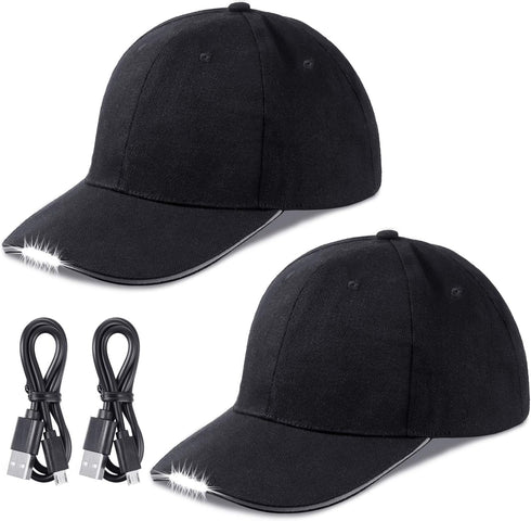Syhood 2 Pieces LED Baseball Caps with Light - Flashlight Hats for Men, Hands-Free, Battery Powered for Fishing Jogging