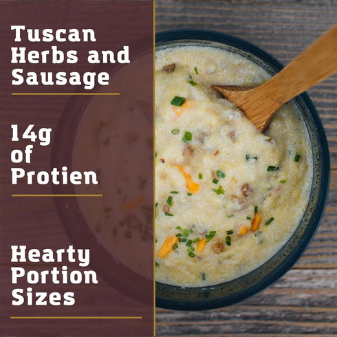 Packit Gourmet Backpacking Polenta with Pork Sausage| Premium Freeze Dried & Camping Food | Large Portions | High