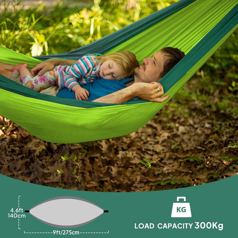 Ultra-Light Travel Camping Hammock | 300kg Load Capacity,(275 x 140 cm) Breathable,Quick-Drying Parachute Nylon | 2 x Premium Carabiners,2 x Nylon Slings Included | Outdoor Indoor Garden