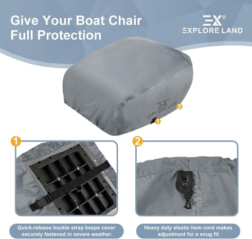 600D 18W 20D 14H inch, Explore Land Boat Folding Seat Cover - Waterproof Heavy Duty Boat Folding Chair Cover - x x Grey