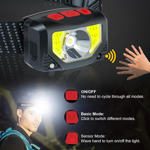 LED Rechargeable Headlamp, 4 Pack Flashlight with Motion Sensor for Outdoor Camping, Biking, Running