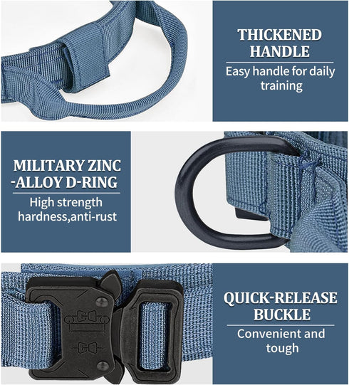 COOYOO 3-Piece Tactical Dog Collar Set - Adjustable Military Nylon with Control Handle and Heavy Metal Buckle for Dogs