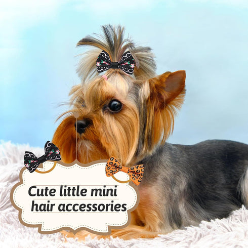 Chenkou Craft 50pcs/25pairs Puppy Yorkie Dog Hair Bows, Rubber Band Pet Grooming Products, Mix Colors & Patterns