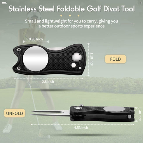 Skylety 4 Pcs Golf Divot Repair Tool - Metal Foldable Switchblade with Magnetic Pop-up Button Ball Marker