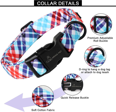 ARING PET Plaid Dog Collar, Cute Adjustable Cotton Collar for Small Medium Large Dogs, Perfect for Boys and Girls