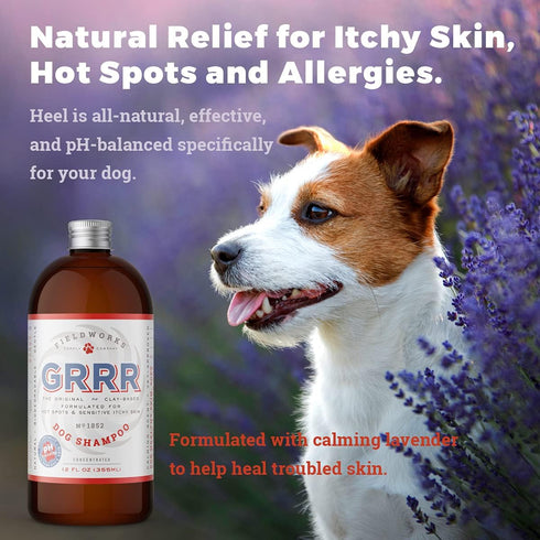 Heel's New Name - GRRR. Natural Dog Shampoo with Lavender Essential Oils for Itchy Skin, Hot Spots, Pet Odor, 12 ounces
