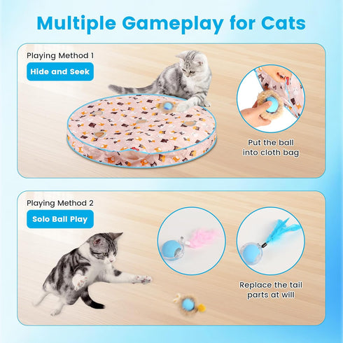TAIMUTTAL 28 Inch 3 Interactive Cat Toys, Automatic Cat Play Hunting Mat Toy, Motion Activated Fast Moving Ball Hide