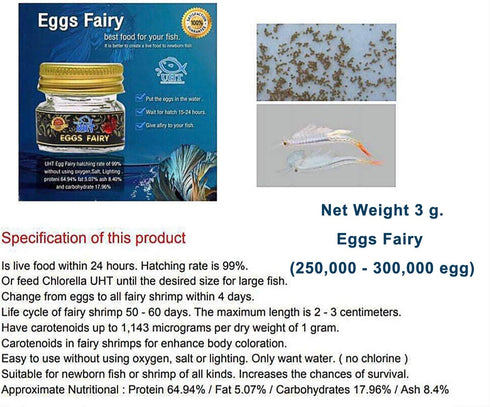 (250000+Egg) 3 64% A.D.P. UTH Fish Food Fresh Eggs Fairy Shrimp g. Best Tropical Fish Food Grow Faster & Color Enhancer
