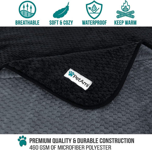 PetAmi Waterproof Dog Blanket, Leakproof XL Pet Blanket for Large Dogs, Reversible Washable Soft Plush, 60x80 Black Gray