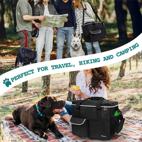 PetAmi Dog Travel Bag - Organizer with Food Container, Bowls & Accessories for Weekend Camping, Cat Diaper Bag (Black