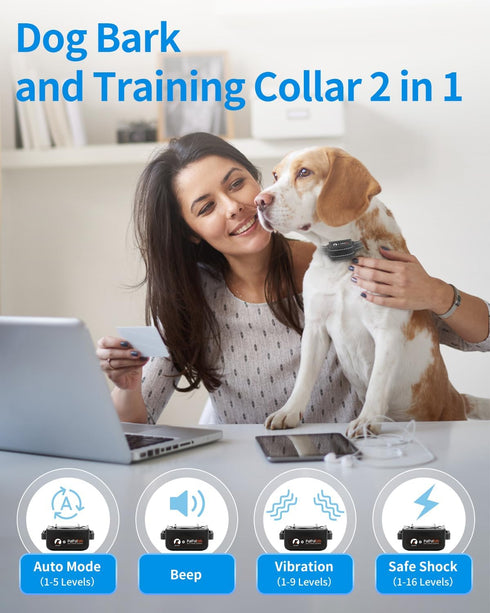 PaiPaitek 2 in 1 Dog Bark and Training Collar, Smart Shock Collar for Large Dogs with Remote 3300ft Range