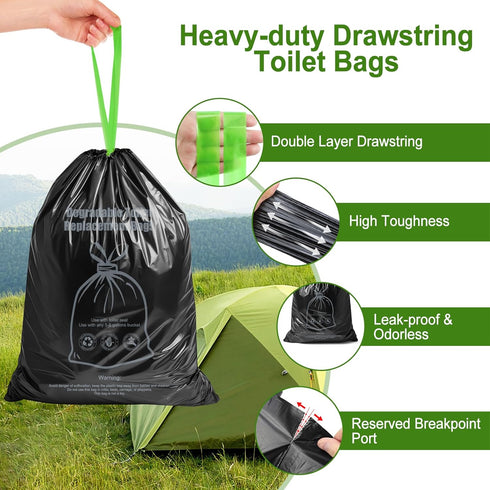 Set, 8 (30L) 1.97 BLIKA Camping Toilet Bags Eco Absorbent Gel Drawstring Portable Toilet Bags with Gel, Gallon Heavy