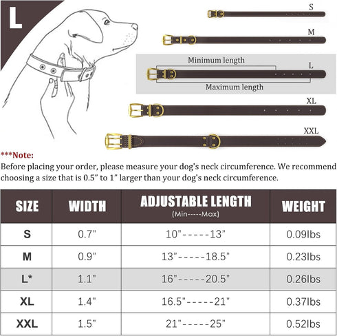 QRDA Leather Dog Collar - Heavy Duty Premium Training Collar for Medium/Large Dogs