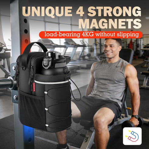 4KG Magnetic Gym Bags with Water Bottle Holder, Non-Slip Strong Magnetic Gym Water Bottle Bag, Crossbody Sling Pouch
