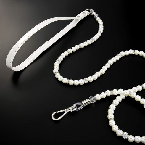 Weewooday 2 Pcs Dog Wedding Collar with Leash - Pearl Necklace Collar and Beaded Leash for Pet Cat Bridal
