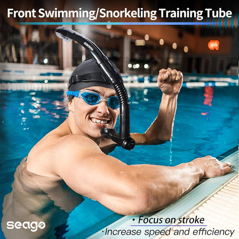 Seago Swim Snorkel for Lap Swimming, Dry Top Front Snorkel for Adult Youth Swimming Training Equipment