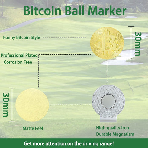 LeFeng 2pcs Bitcoin Golf Ball Marker - Magnetic Hat Clip Golf Accessories and Gift Ideas for Men and Women Golfer