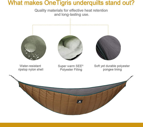 OneTigris Full Length Lightweight Hideout Hammock Underquilt for 4 Season Camping, Hiking, Travel