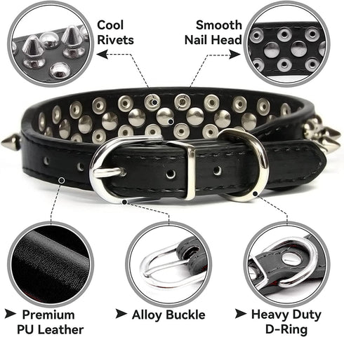 Spiked Dog Collar, Soft PU Leather Adjustable Pet Collar with Rivet Studs for Small Breeds (M, Purple)