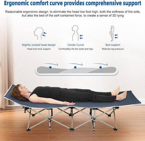 sexaoalx Foldable Camping Cot for Adult, Folding Chaise Lounge Chair for Indoor Outdoor, Outdoor Sleeping Cot Bed