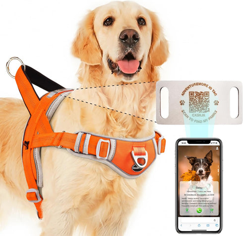 ADVENTUREMORE No Pull Large Dog Harness with QR Code Tag, Adjustable Reflective Vest for Training Walking XL