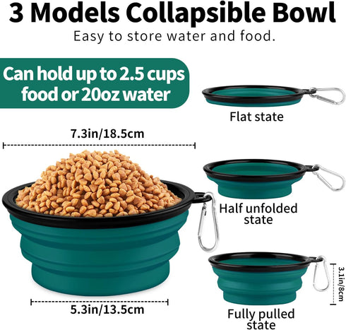 Collapsible Dog Bowls - 2 Pack Large Size for Dogs, Portable Water Bowl for Outdoor Hiking & Traveling