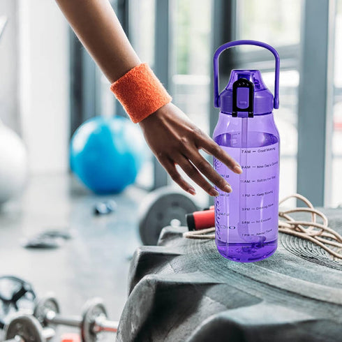 Motivational Half Gallon/64oz Water Bottle - Leak-Proof Tritan Jug with Straw & Time Marker for Fitness