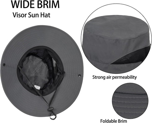 Summer Sun Hat for Men & Women, Beach Wide Brim Outdoor Protection Packable Mesh Bucket Cap