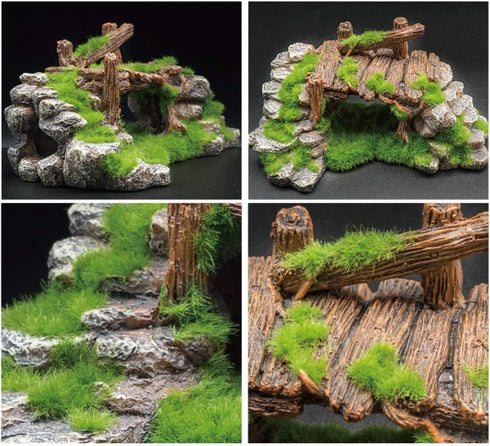 Fish Tank Decoration Moss Rockery Stone, Wood Ruins Landscaping for Turtle Tank