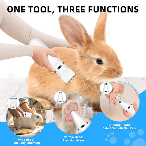Lyrzzey 2 1 Guinea Pig & Rabbit Grooming Kit in Cordless Hair Clipper & Nail Grinder for Small Animals Low-Noise