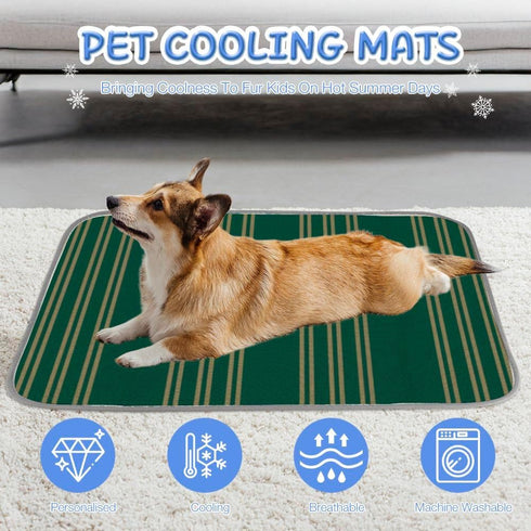 imiBBWQu Summer 27" 22" Cooling Dog Bed Green Stripes Pet Cooling Mat Replacement Cover Washable Forever Cool Pad Cool