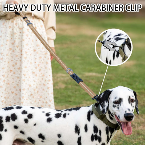 Heavy Duty Tactical Bungee Dog Leash, 4-6FT Shock Absorbing with 2 Padded Handles for Medium Large Dogs (Brown)