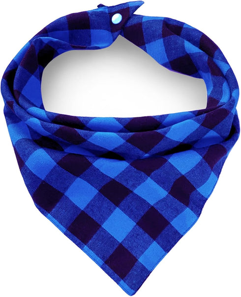 Christmas Plaid Dog Bandana with Button - Fall Dual Layer Scarf Soft Cotton Triangle Bib for Small Medium Large Dogs