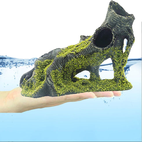 Aquarium Artificial Tree Hole Resin Ornament, Tree Stump Branch for Reptile Habitat Decoration, Fish Tank Hideaway Rock