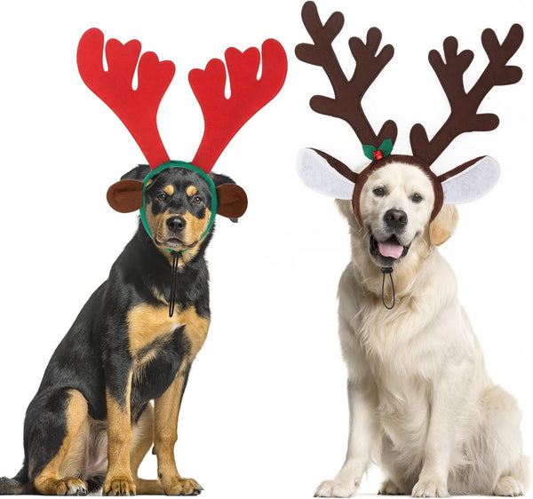 BWOGUE Dog Christmas Elk Reindeer Antlers Headbands Set, Pet Christmas Costume Accessories for Medium Large Dogs