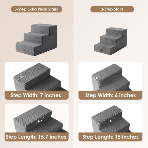 EHEYCIGA Dog Stairs for Small Dogs, 3-Step Extra Wide Indoor Ramp for Couch and Chair, Non-Slip