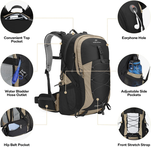 Maelstrom 40L Hiking Backpack - Waterproof Daypack with Rain Cover, Khaki
