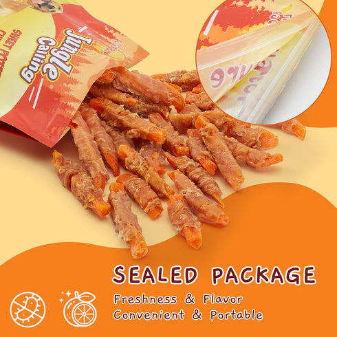 21.2 oz Jungle Calling Dog Treats for Medium/Large Breeds Rewards - Chicken Wrapped Sweet Potato, Grain Free, Rawhide