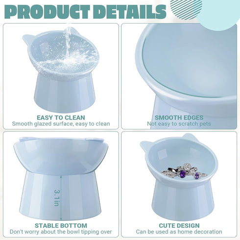 Zhehao 2 Pieces Plastic Raised Bowl Set, Tilted 15 Degrees Elevated Cat Food and Water Bowls for Cats and Small Dogs