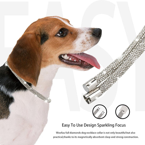 Elegance Full Diamond Dog Collar - Dazzling Soft Necklace with Magnetic Secure Clasp for Weddings & Daily Walks, 12 inch