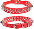 Spiked Soft Leather Dog Collar, Adjustable Anti Bite Studded for Small Medium Large Dogs (Red, L)