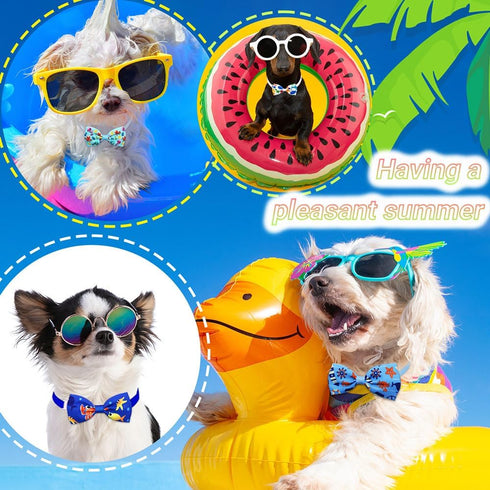 20pcs Ocean-Themed Dog Bow Ties for Small Medium Dogs, Adjustable Pet Bowtie Collar Charms, Sea Pattern Necktie for