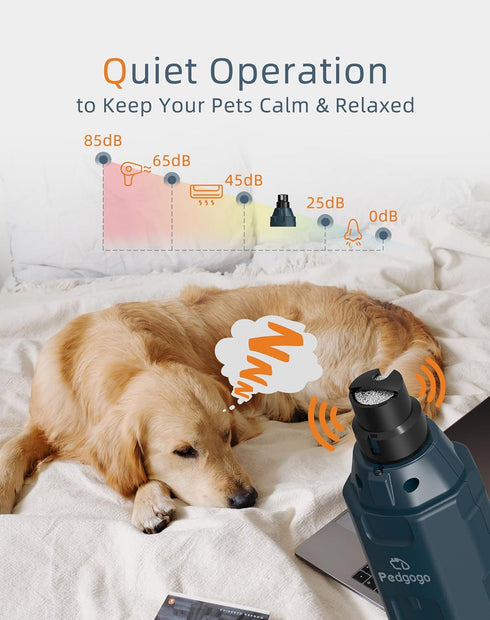 Dog Nail Grinder, Super Quiet 6-Speed Rechargeable Nail Trimmer with 2 LED Lights for Large Medium Small Dogs