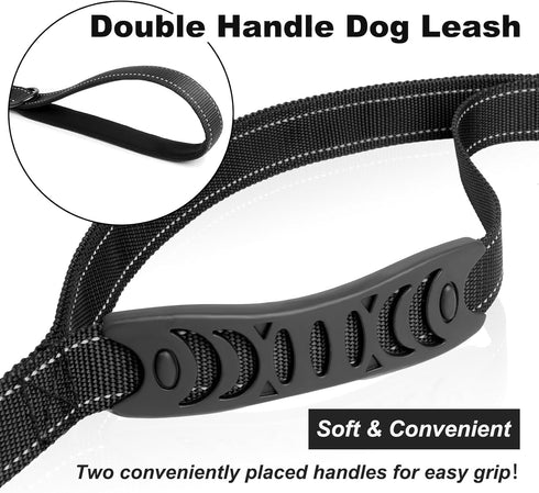 Laqibak Heavy Duty Dog Leash, Double-Sided Reflective, 6 FT with Double Handle, Lockable Safety Carabiner for Medium &